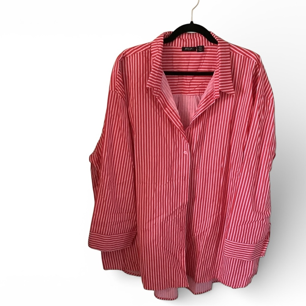 Nasty Gal Red and Pink Striped Boyfriend Button Up Shirt